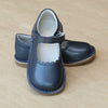 Girls Navy T-Strap Scalloped Stitch Down Mary Jane by L'Amour Shoes - Petitfoot.com