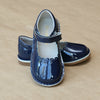 Girls Patent Navy T-Strap Scalloped Stitch Down Mary Jane by L'Amour Shoes - Petitfoot.com
