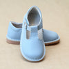 L'Amour Girls Selina Dusty Blue Leather Scalloped T-Strap Leather Mary Janes - Petitfoot.com