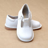 L'Amour Girls Selina White Leather Scalloped T-Strap Leather Mary Janes - Petitfoot.com