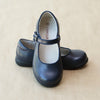 L'Amour Girls Navy Buckled Leather Mary Jane with Piping - Petitfoot.com