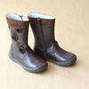 L'Amour Girls Brown Posy Flower Leather Mid Boot - Petitfoot.com