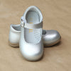 L'Amour Girls Silver Scalloped Trim Leather Mary Jane - Petitfoot.com