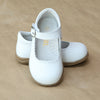 L'Amour Girls White Scalloped Trim Leather Mary Jane - Petitfoot.com