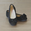 L'Amour Girls Black Suede Leather Bow Flat