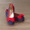 L'Amour Girls Navy Suede Leather Bow Flat