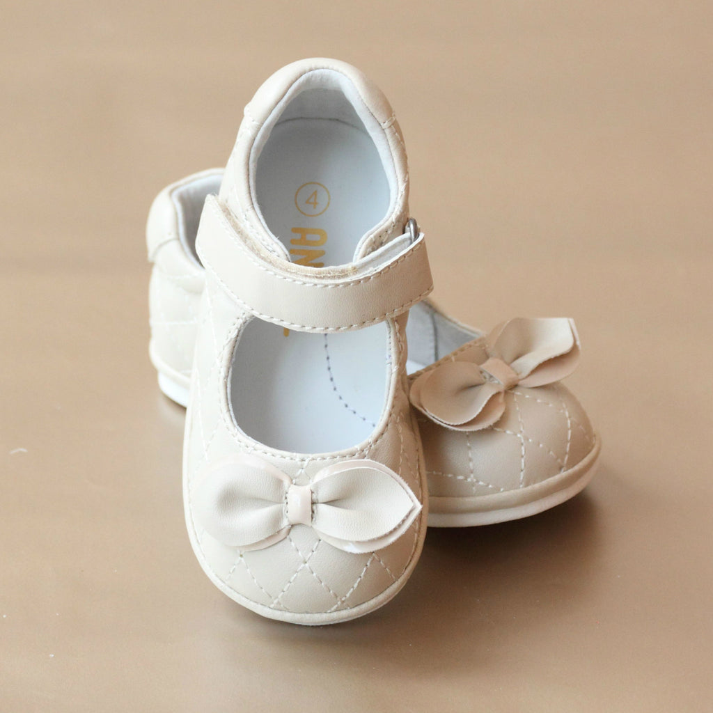 Angel Baby Girls Cream Quilted Leather Jane