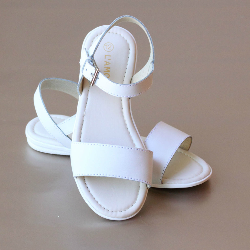 L'Amour Girls White Open Toe Flat Sandal