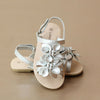 L'Amour Girls Silver Bloom Leather Sandal