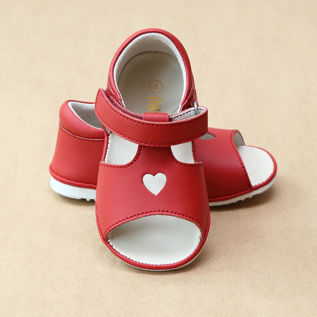 Angel Baby Girls Red Open Toe and Heart Leather Sandal - Petitfoot.com