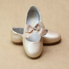 L'Amour Girls Pauline Champagne Bow Leather Dressy Flat - Petitfoot.com