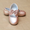 L'Amour Girls Pauline Pink Gold Bow Leather Dressy Flat - Petitfoot.com