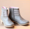 L'Amour Girls Stacked Gray Buckle Boot