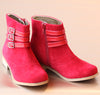 L'Amour Girls Stacked Red Buckle Boot