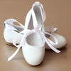 L'Amour Girls White Ballet Leather Flat with Satin Strap