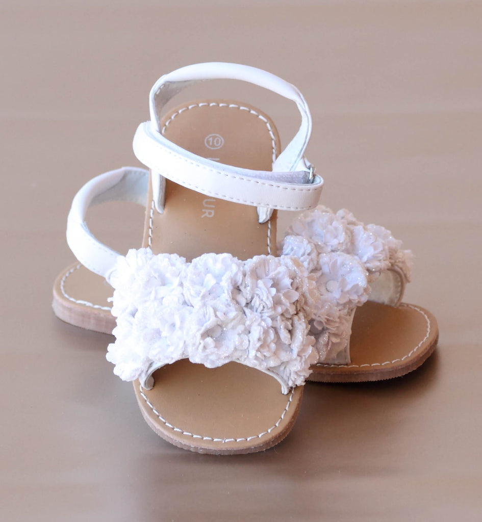 L'Amour Girls White Rosette Applique Sandal