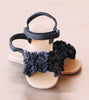 L'Amour Girls Black Rosette Applique Sandal
