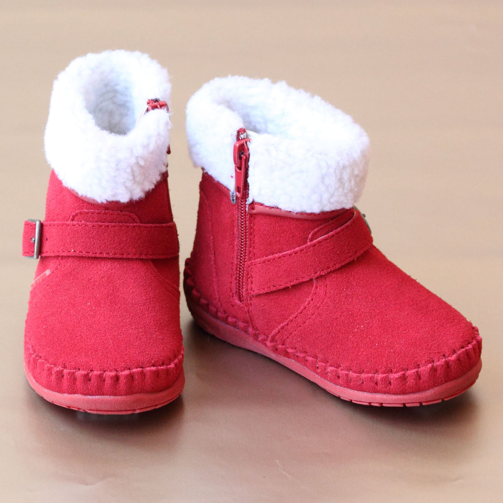 Angel Baby Girls Red Short Leather Boot