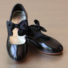 L'Amour Girls Bow on Strap Patent Black Flat