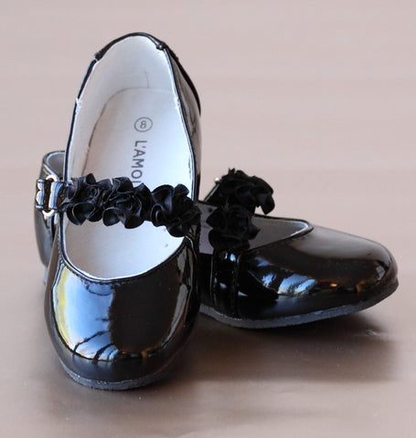 L'Amour Patent Black Leather Flower Girl Flats