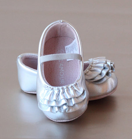 FINAL SALE - L'Amour Infant Girls Ruffle Mary Jane Crib Shoe
